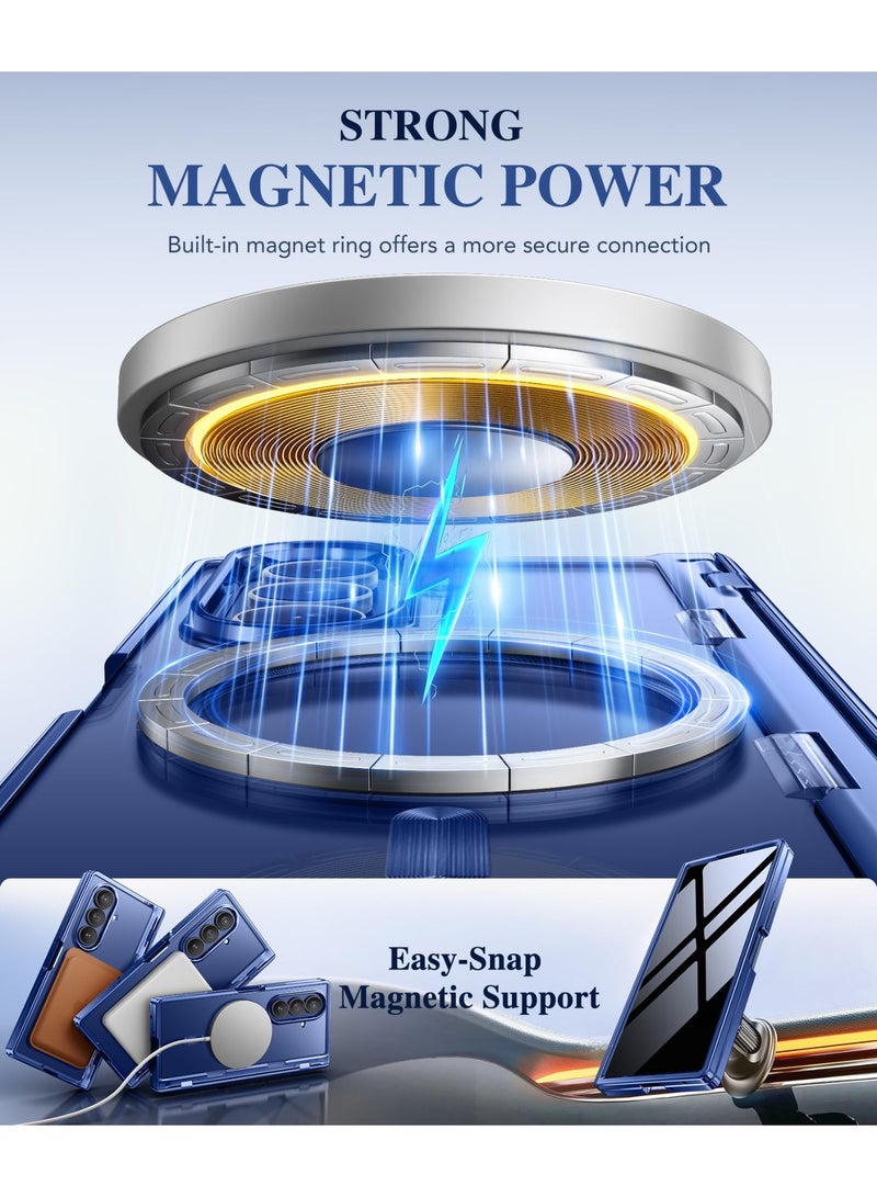 بيرفي جراب لهاتف سامسونج جالاكسي زد فولد 7 مزوّد بواقي شاشة خصوصية، متوافق مع MagSafe، مع حامل مخفي، تصميم شفاف مطلي، حماية كاملة للجهاز، نحيف، مقاوم للصدمات، جراب صلب لهاتف سامسونج جالاكسي زد فولد 7، أزرق. - Image 2